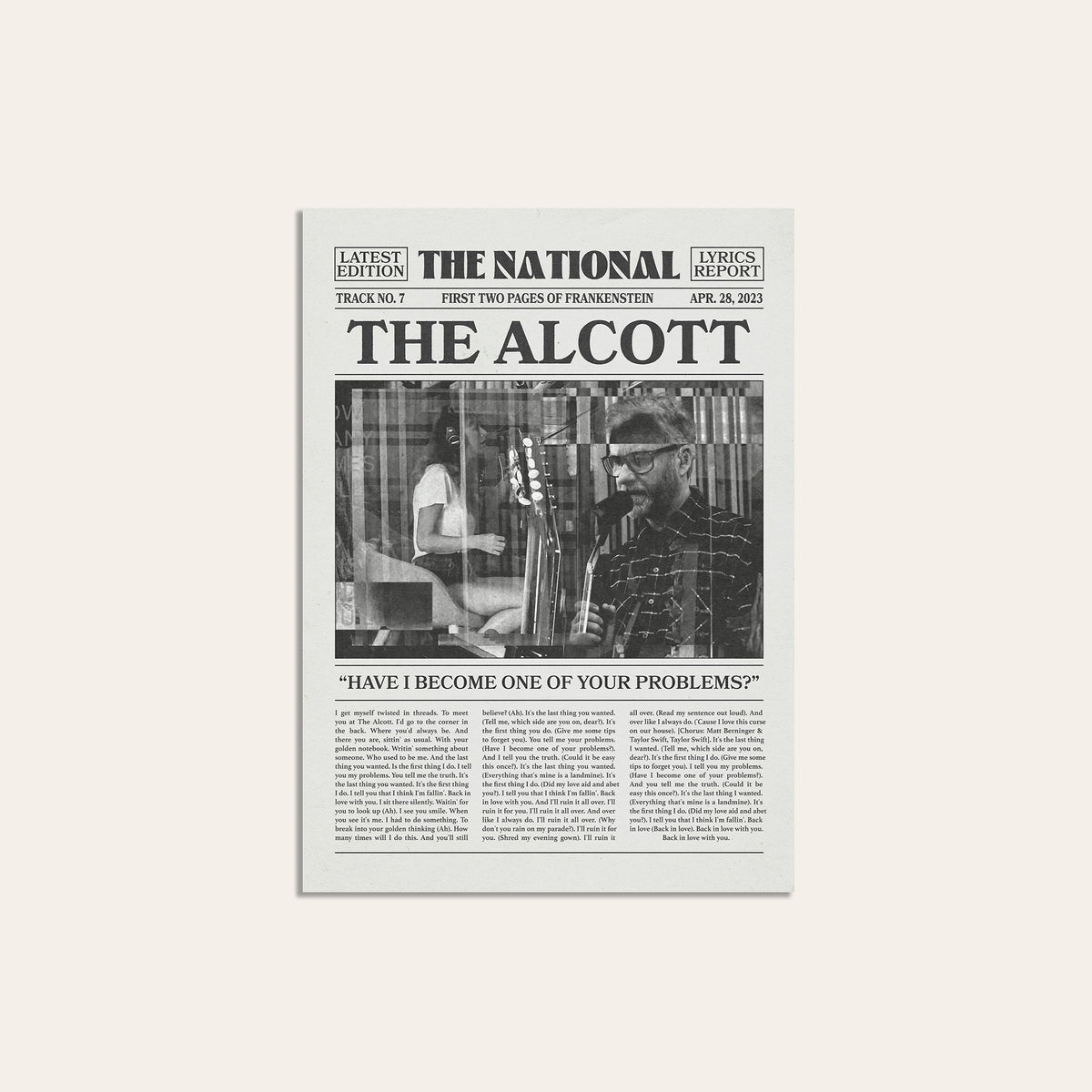 The National The Alcott newspaper poster, Studio — unframed print