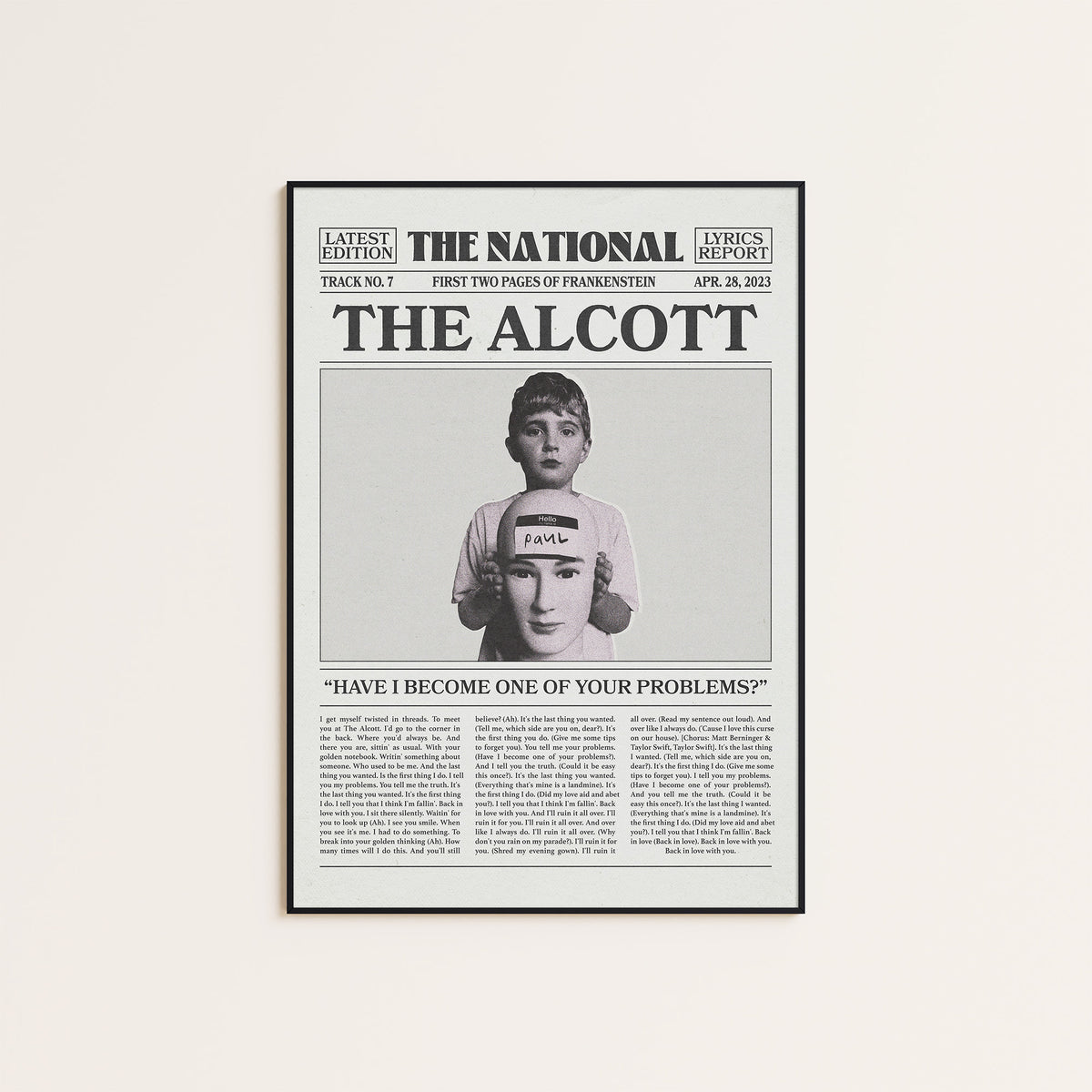 The National The Alcott newspaper poster, Cover — black frame display