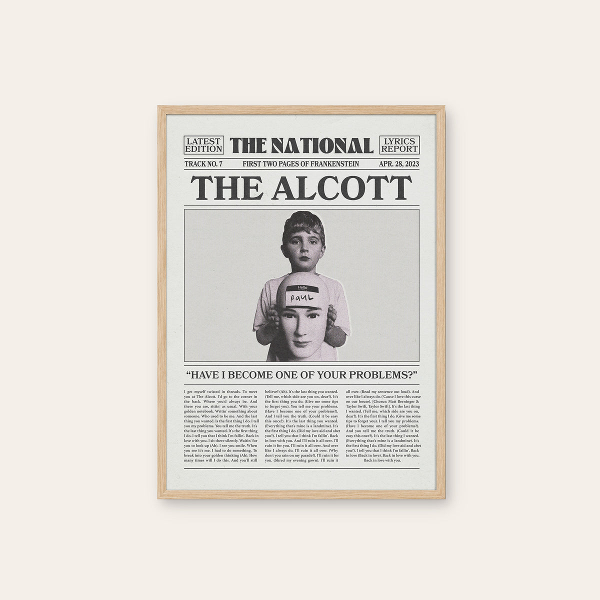 The National The Alcott newspaper poster, Cover — natural wood frame