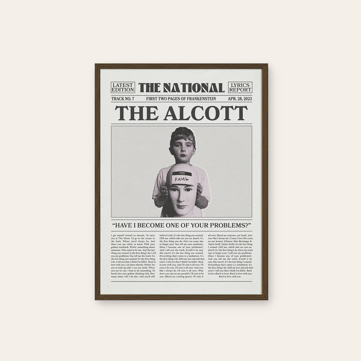 The National The Alcott newspaper poster, Cover — dark wood frame