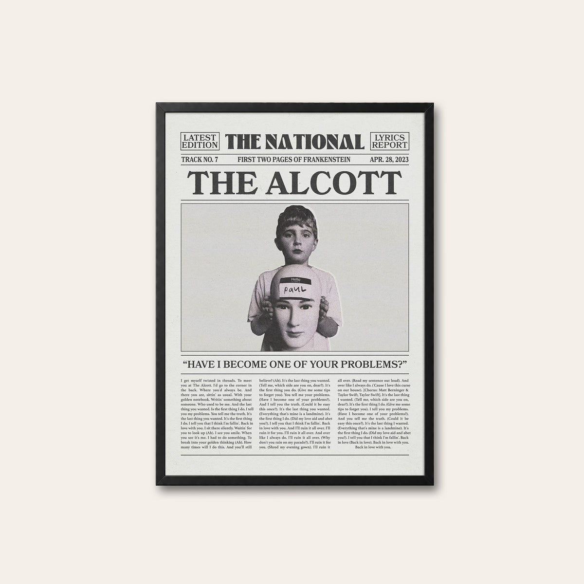 The National The Alcott newspaper poster, Cover — black frame