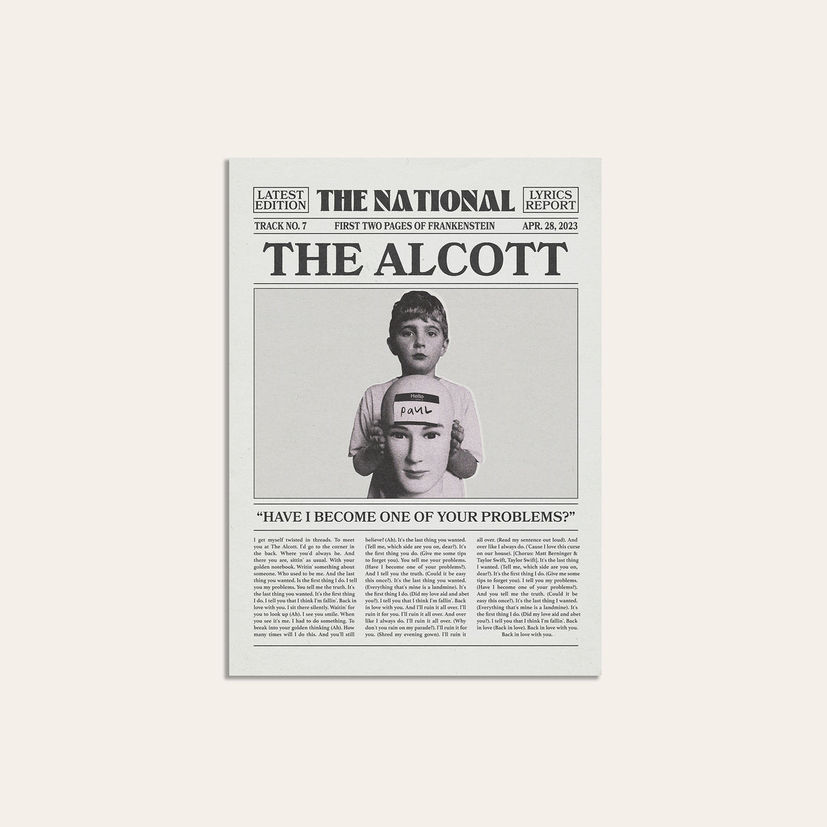 The National The Alcott newspaper poster, Cover — unframed print