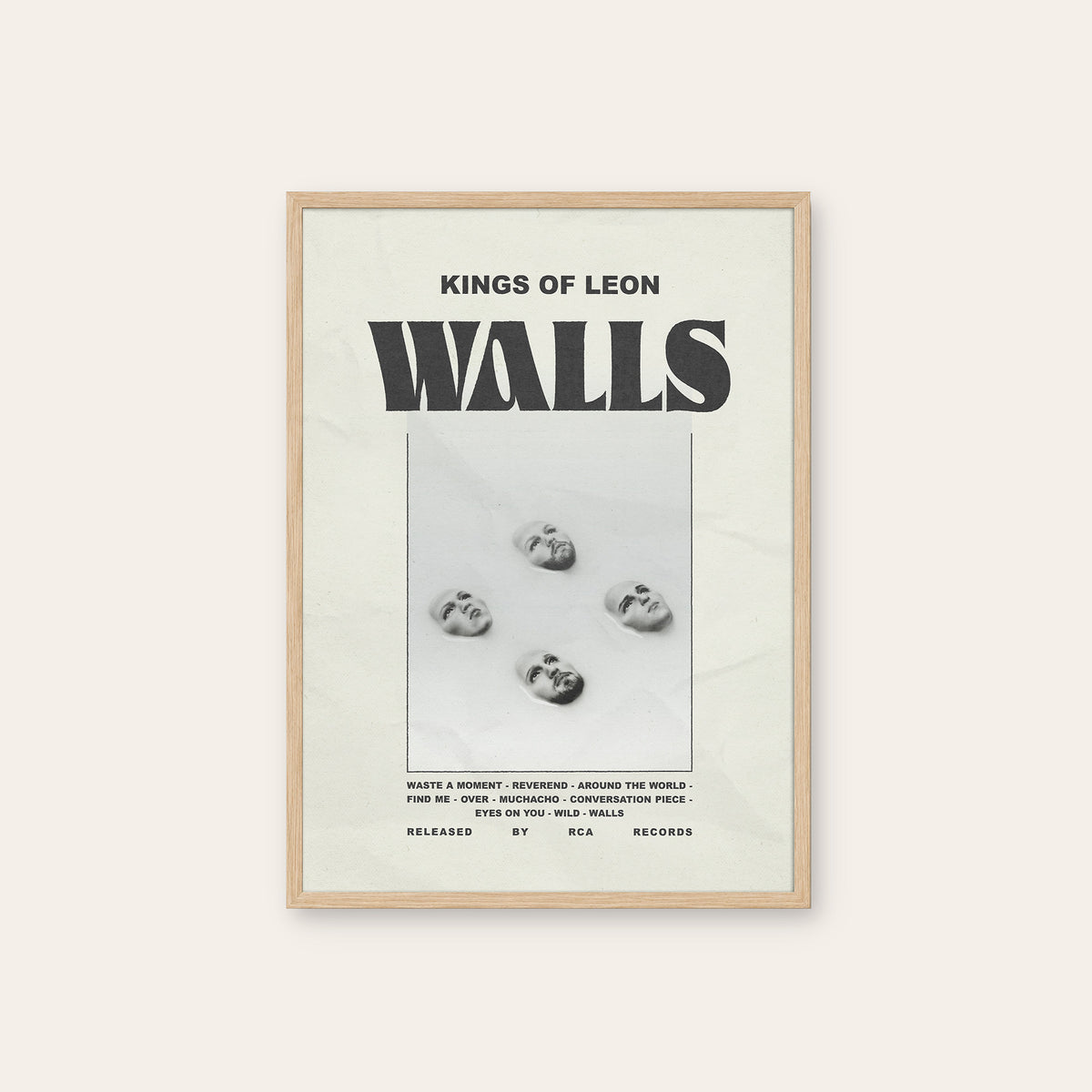 Kings of Leon WALLS newspaper poster — natural wood frame