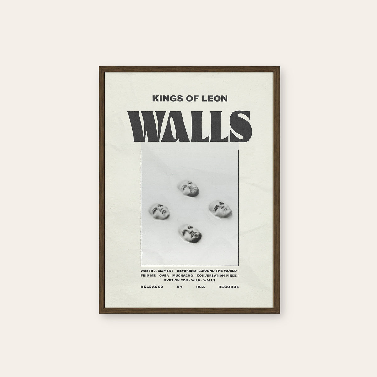 Kings of Leon WALLS newspaper poster — dark wood frame