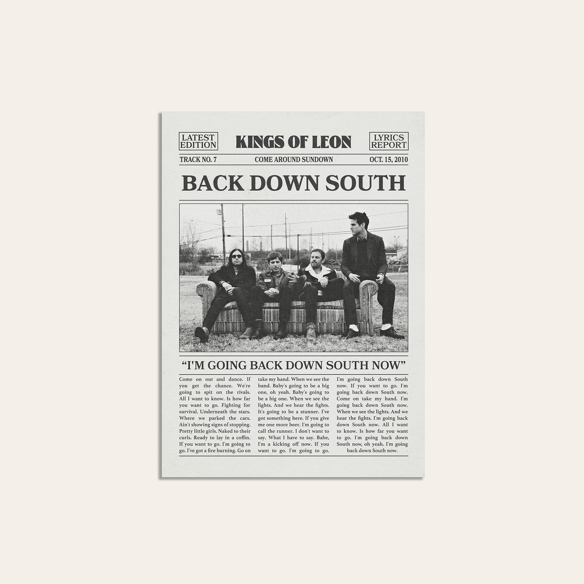 Kings of Leon Back Down South newspaper poster — unframed print