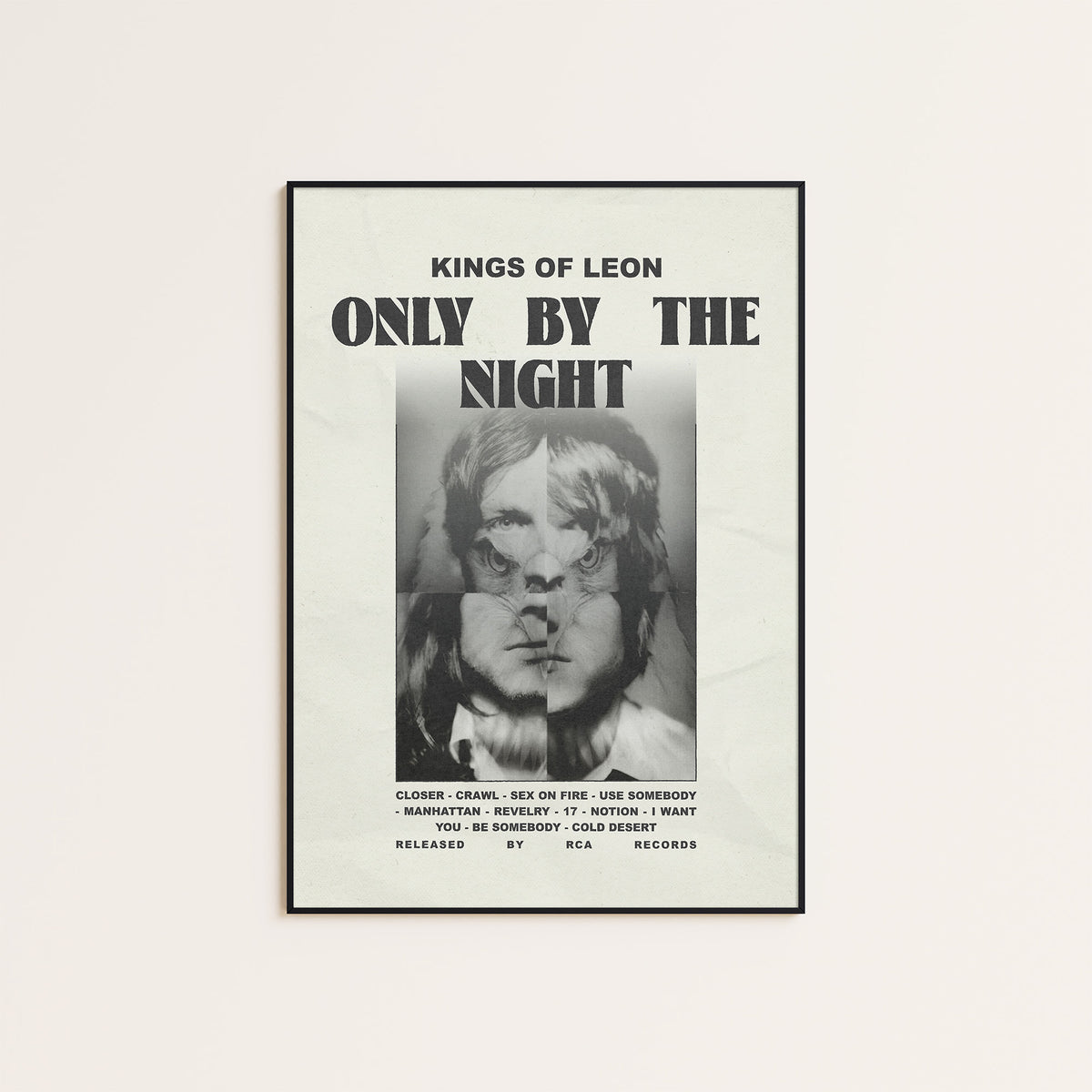 Kings of Leon Only by the Night newspaper poster — black frame display
