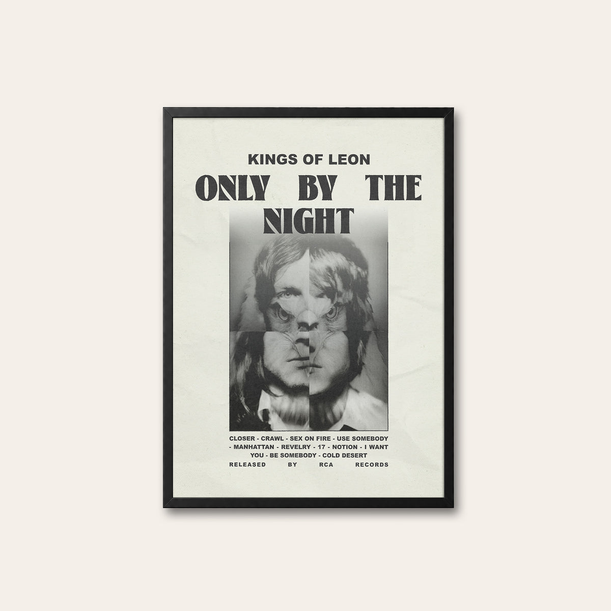 Kings of Leon Only by the Night newspaper poster — black frame