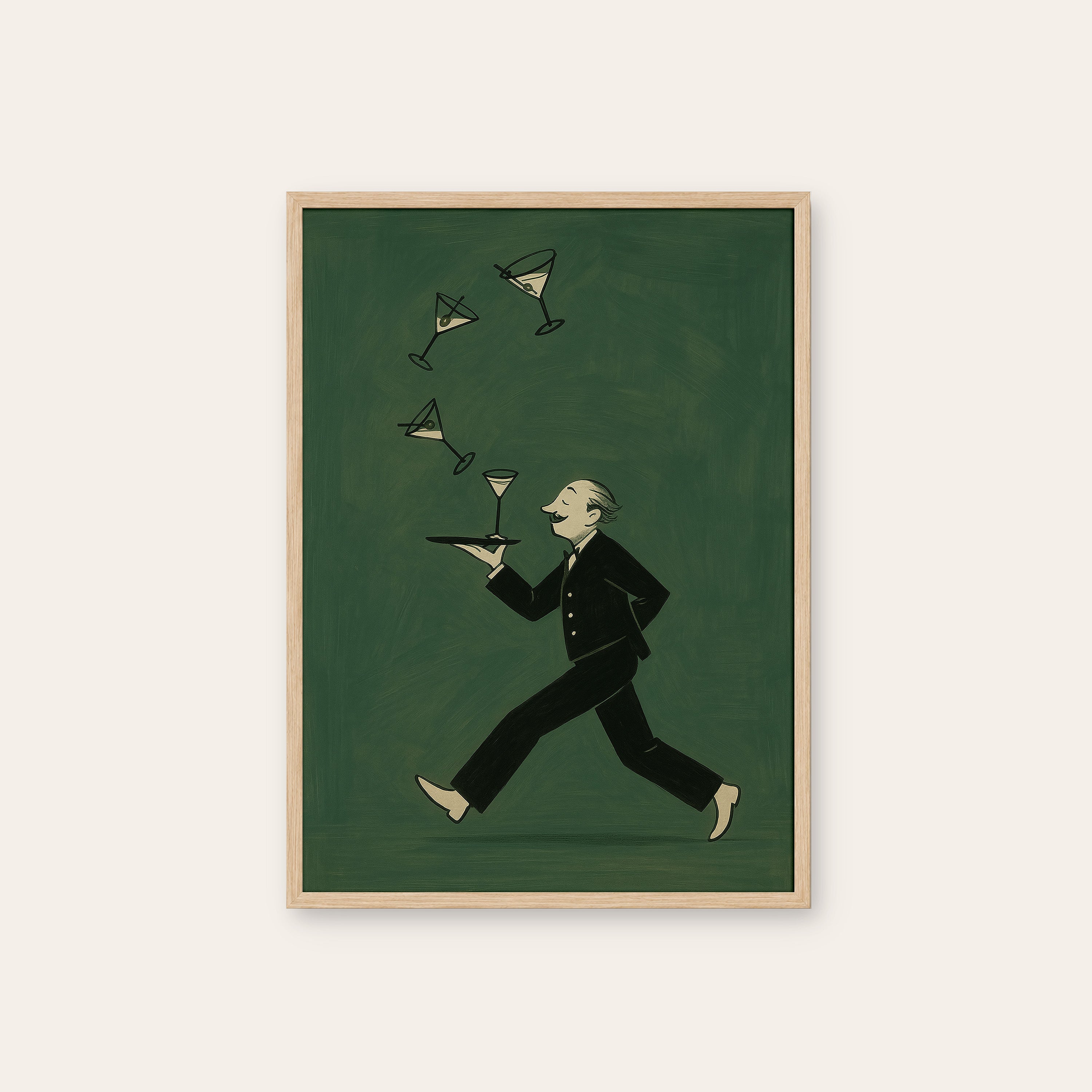 The Rush Order — Martini Waiter Print – natural wood frame