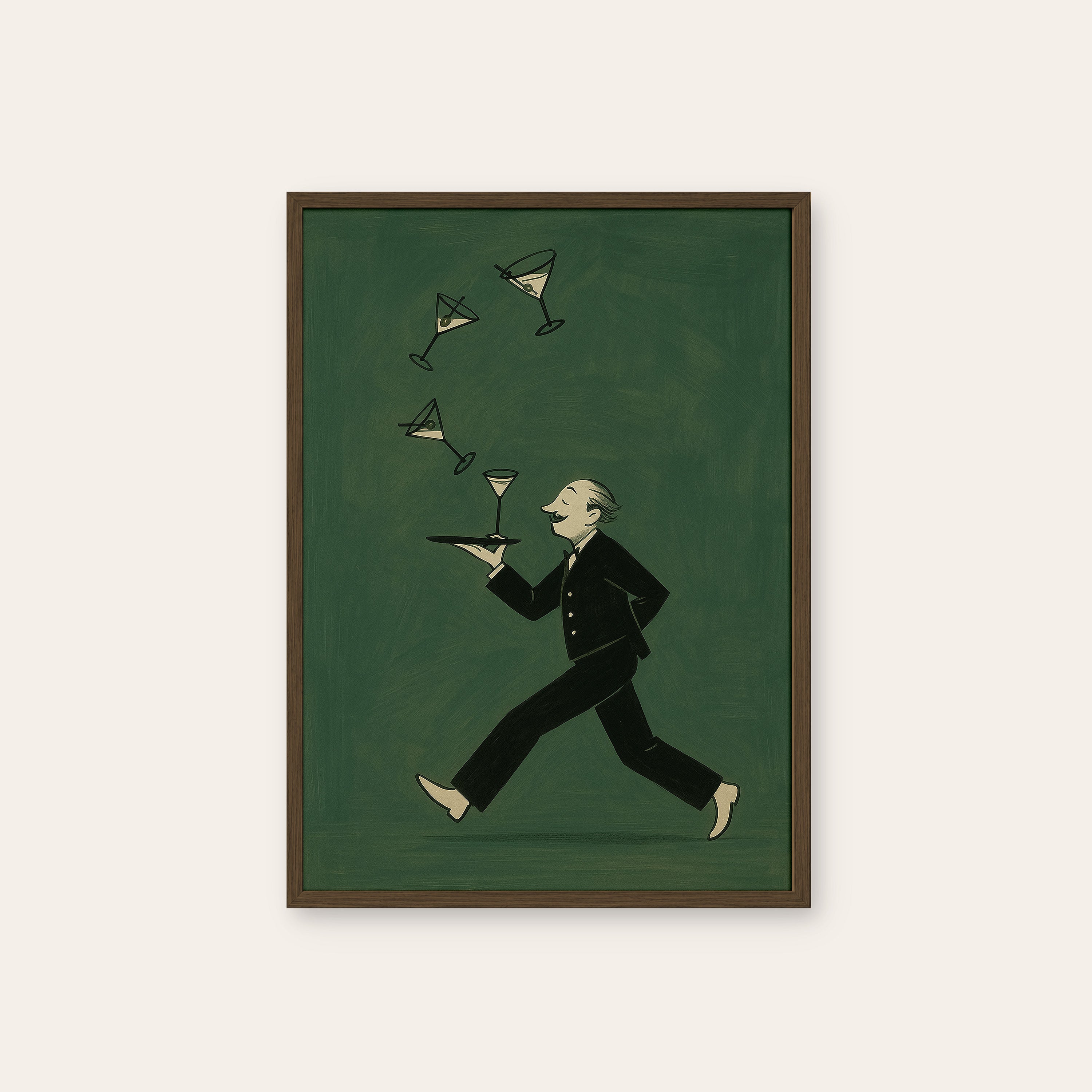 The Rush Order — Martini Waiter Print – dark wood frame