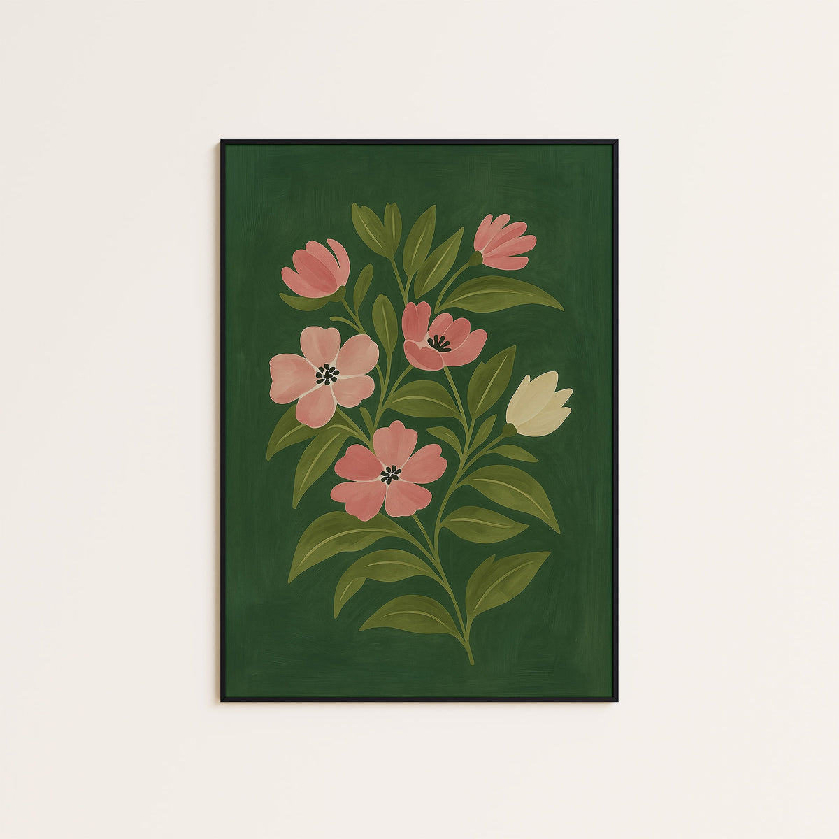 Pink Branch - Botanical Print - framed artwork overview