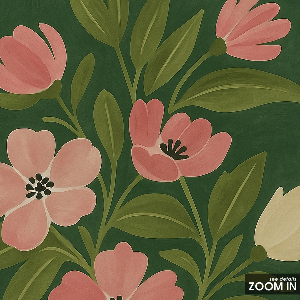 Pink Branch - Botanical Print - artwork detail