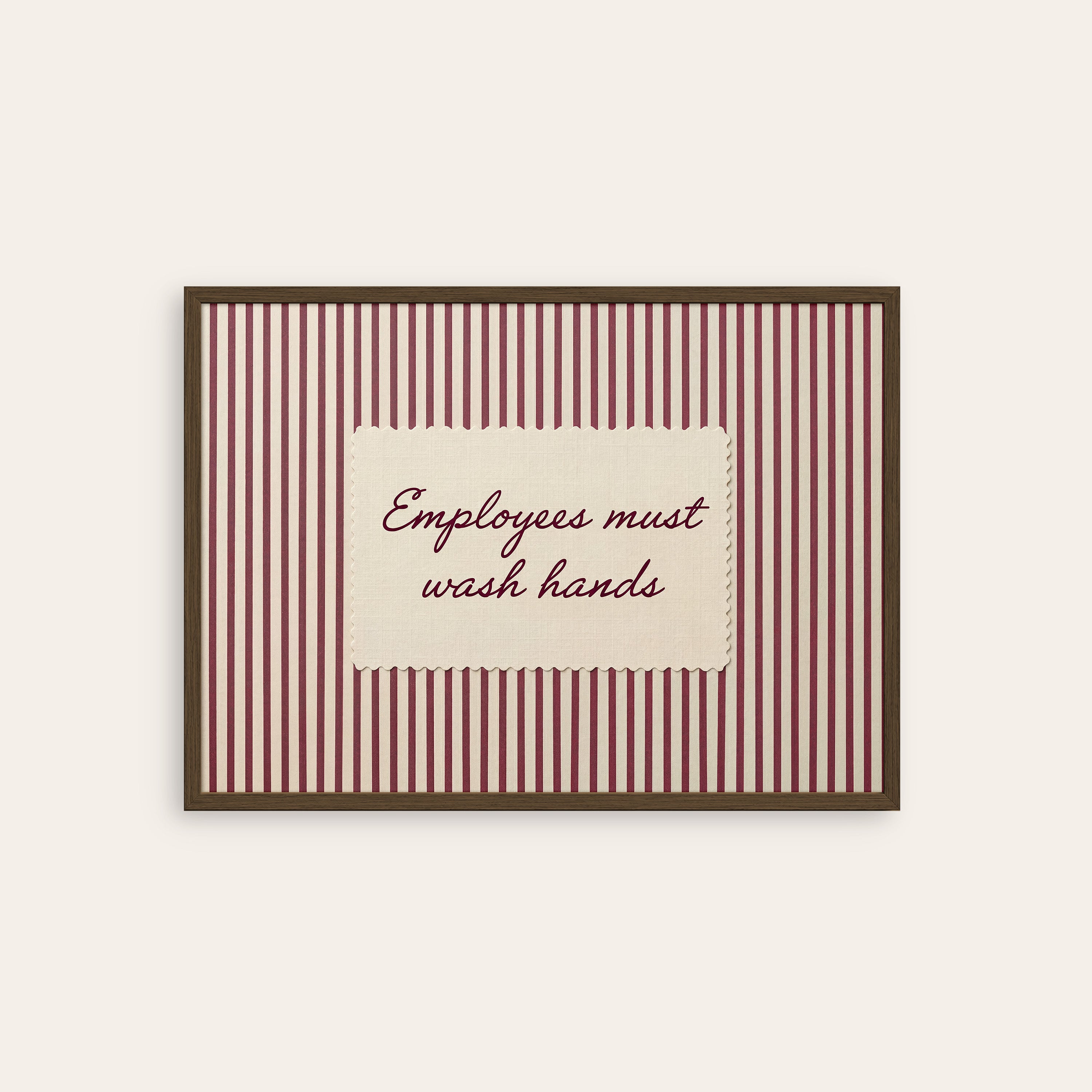 Employees Must Wash Hands — Stitch Print – dark wood frame