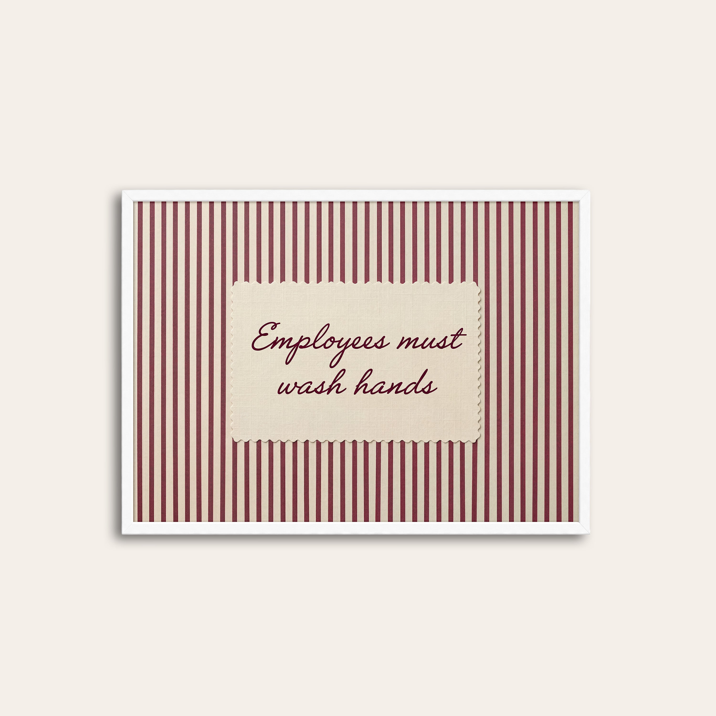 Employees Must Wash Hands — Stitch Print – white frame