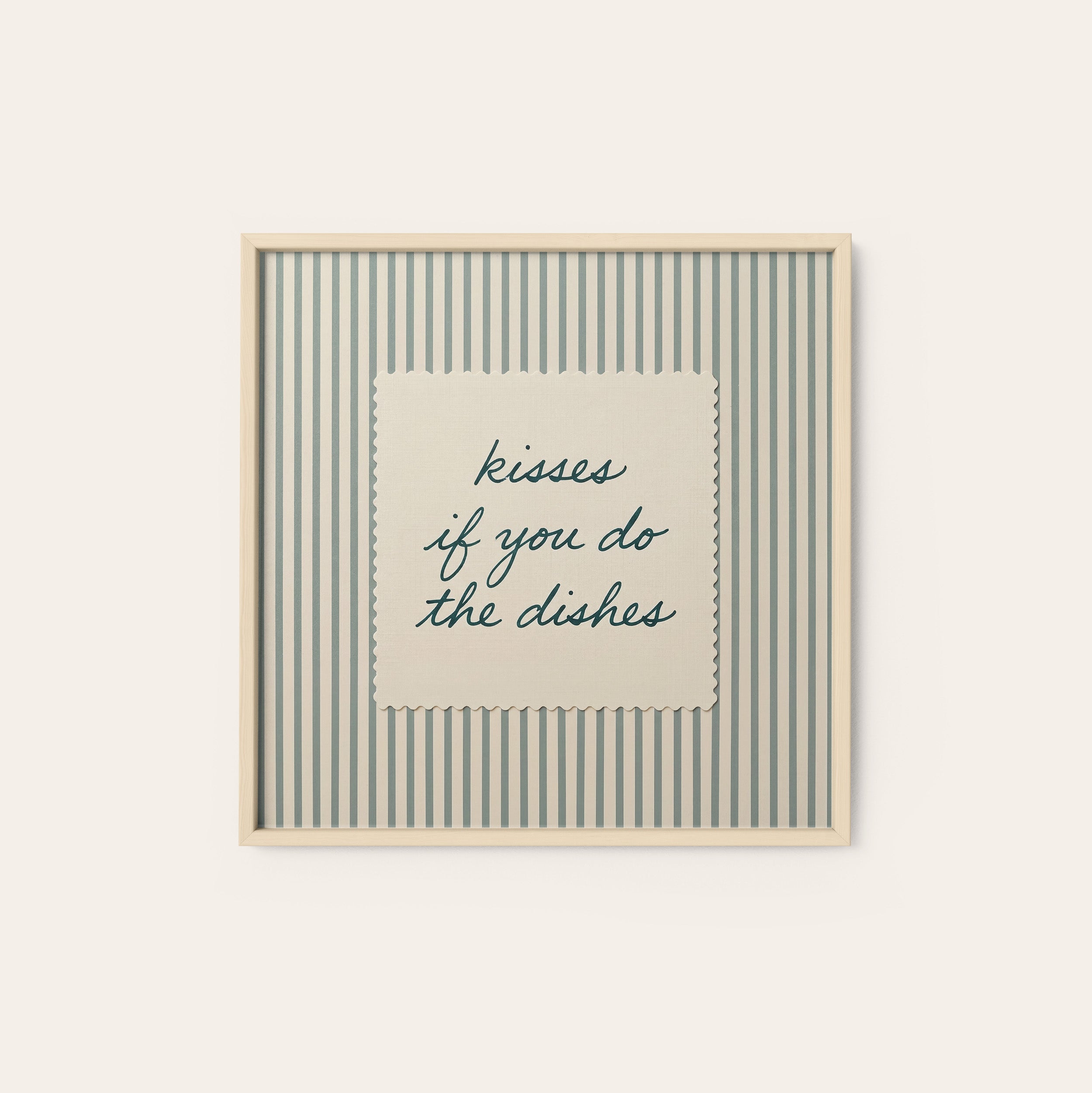 Kisses for Dishes — Stitch Print – natural wood frame