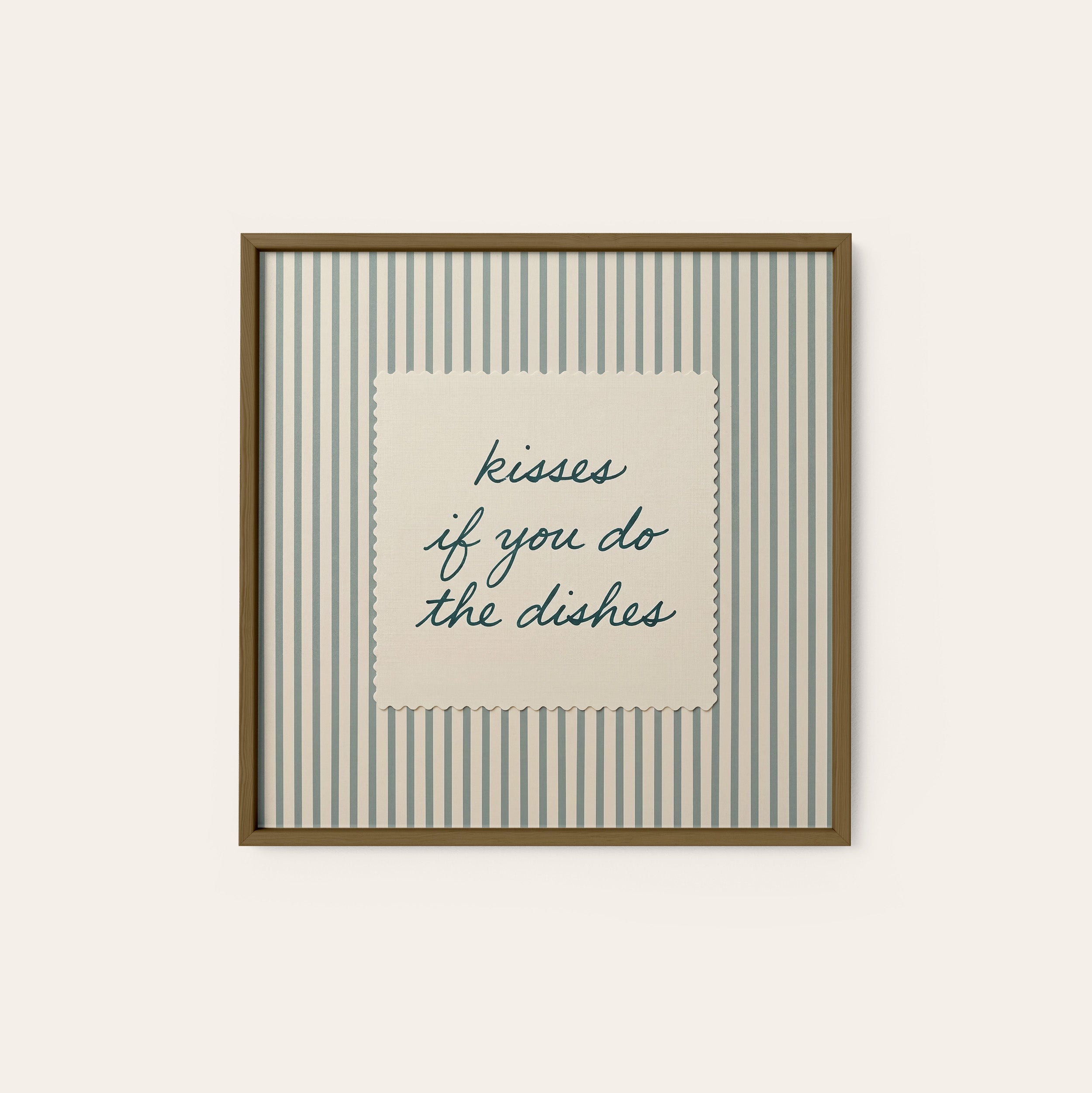 Kisses for Dishes — Stitch Print – dark wood frame