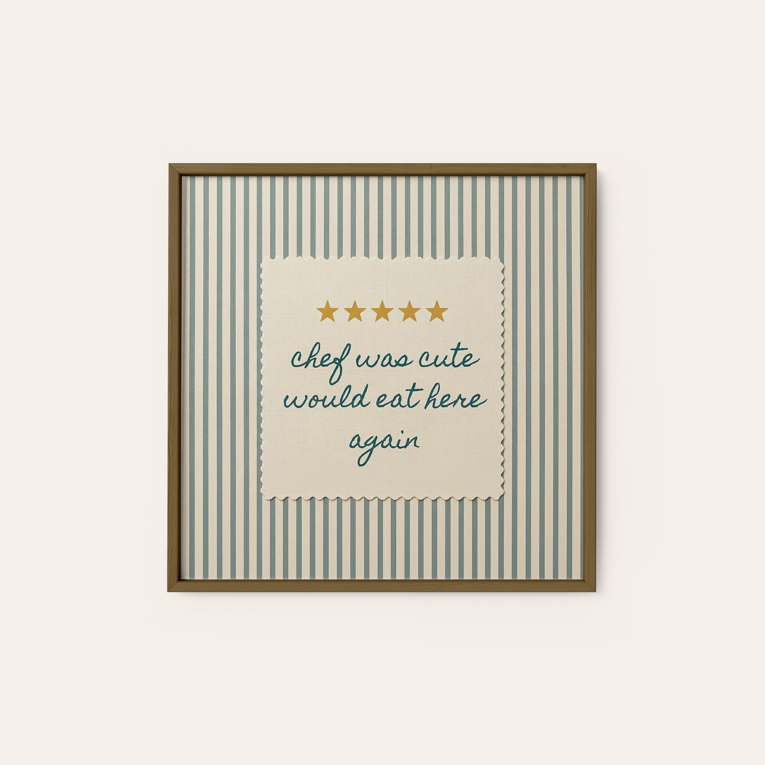 Chef Was Cute — Review Stitch Print – dark wood frame