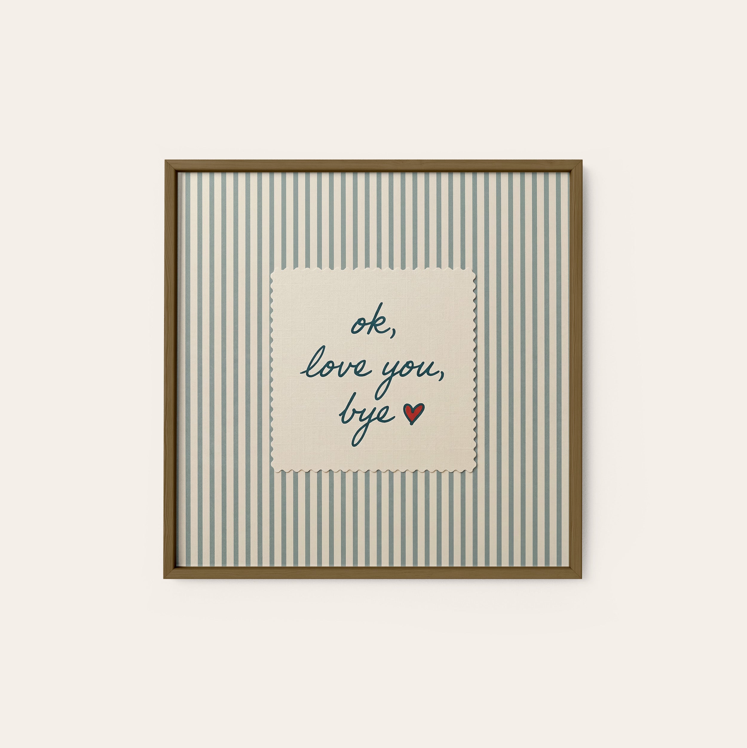 Ok, Love You, Bye — Stitch Print – dark wood frame