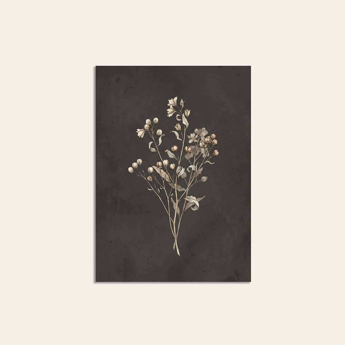 Quiet Sprigs - Charcoal Botanical Print - unframed print