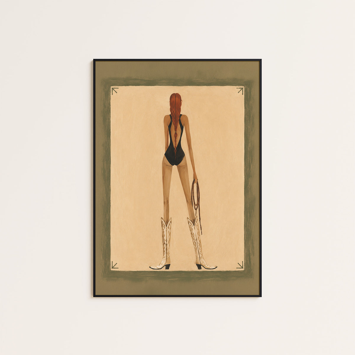 Long Braid, Tall Boots - Cowgirl Print - framed artwork overview