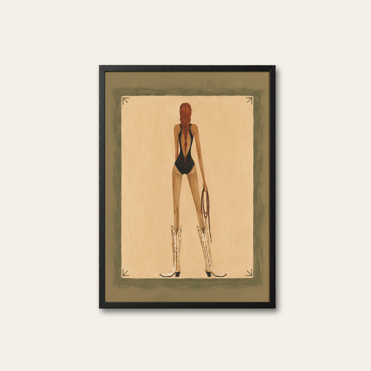 Long Braid, Tall Boots - Cowgirl Print - black frame