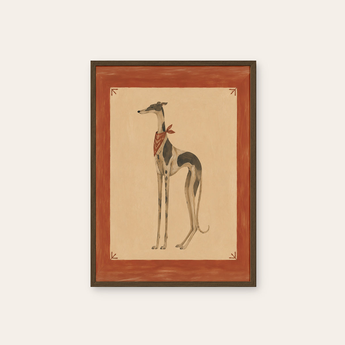 Long Tall Hound - Bandana Dog Print - dark wood frame