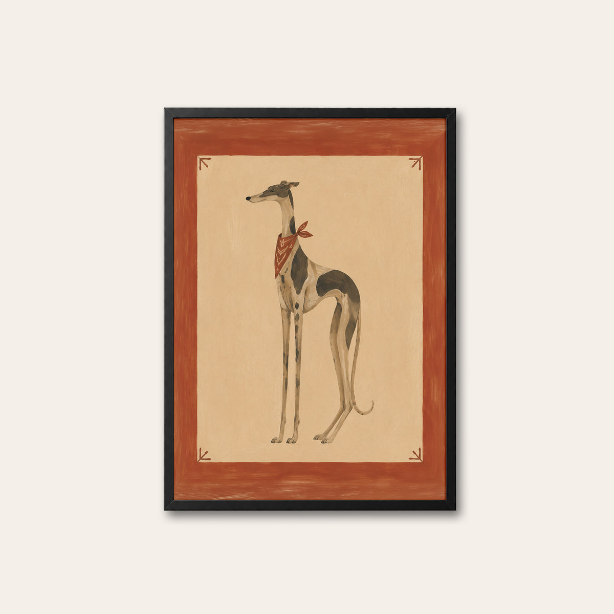 Long Tall Hound - Bandana Dog Print - black frame