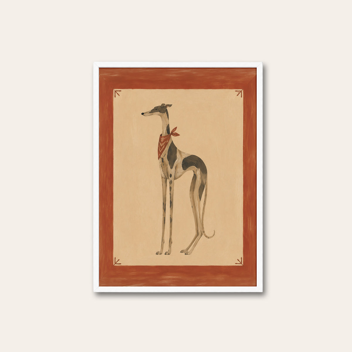 Long Tall Hound - Bandana Dog Print - white frame