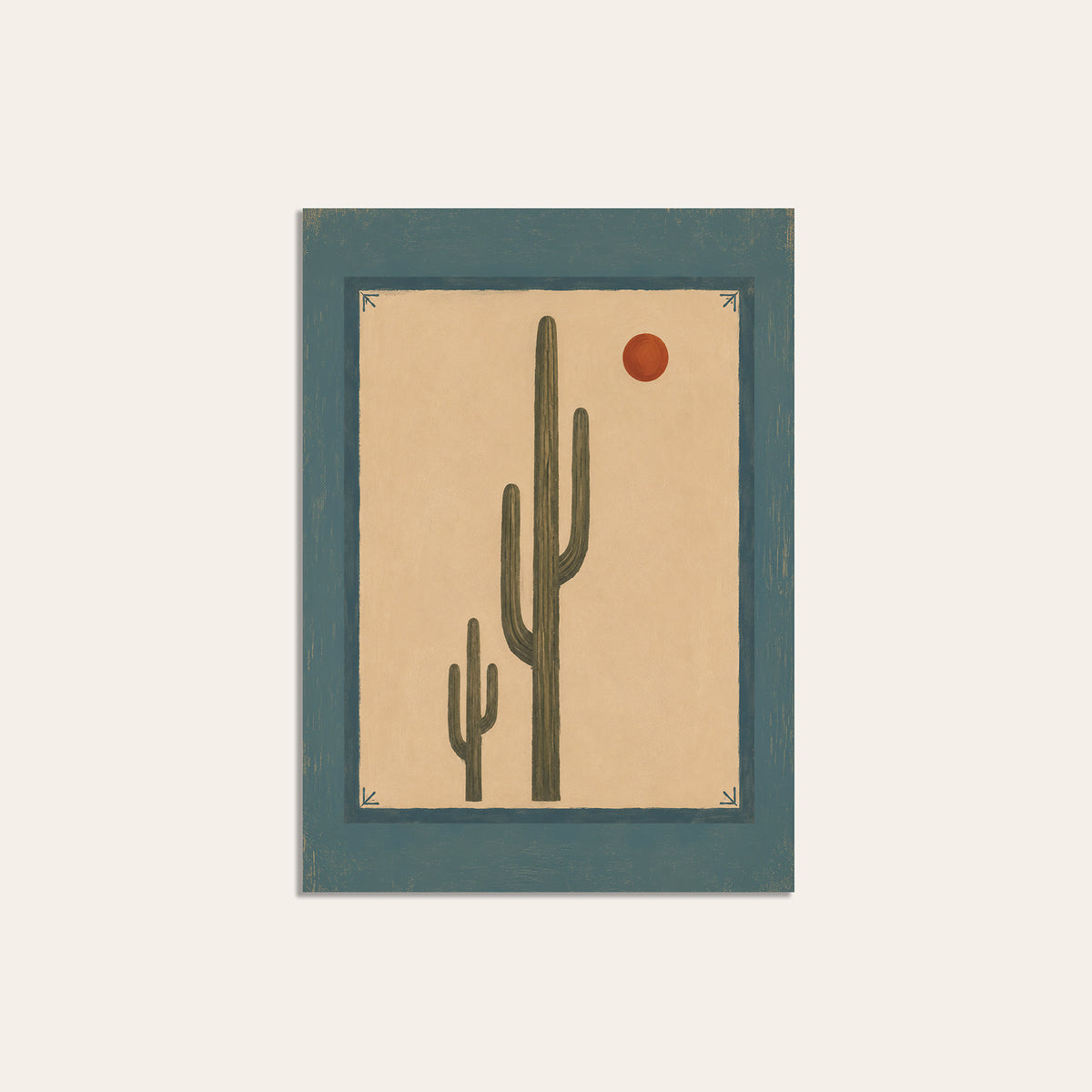 Desert Sun - Blue Border Cactus Print - unframed print