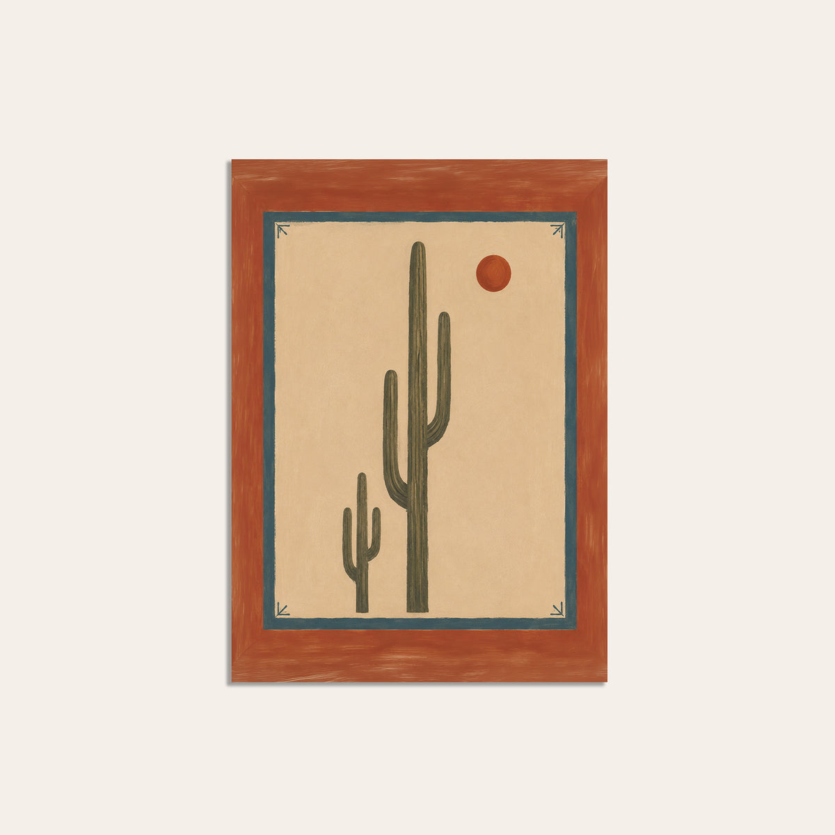 Desert Sun - Terracotta Border Cactus Print - unframed print