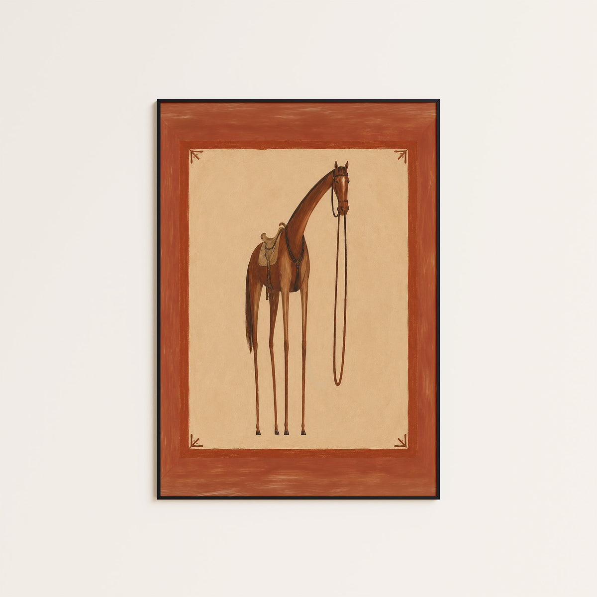 Saddled and Standing - Horse Print - framed artwork overview