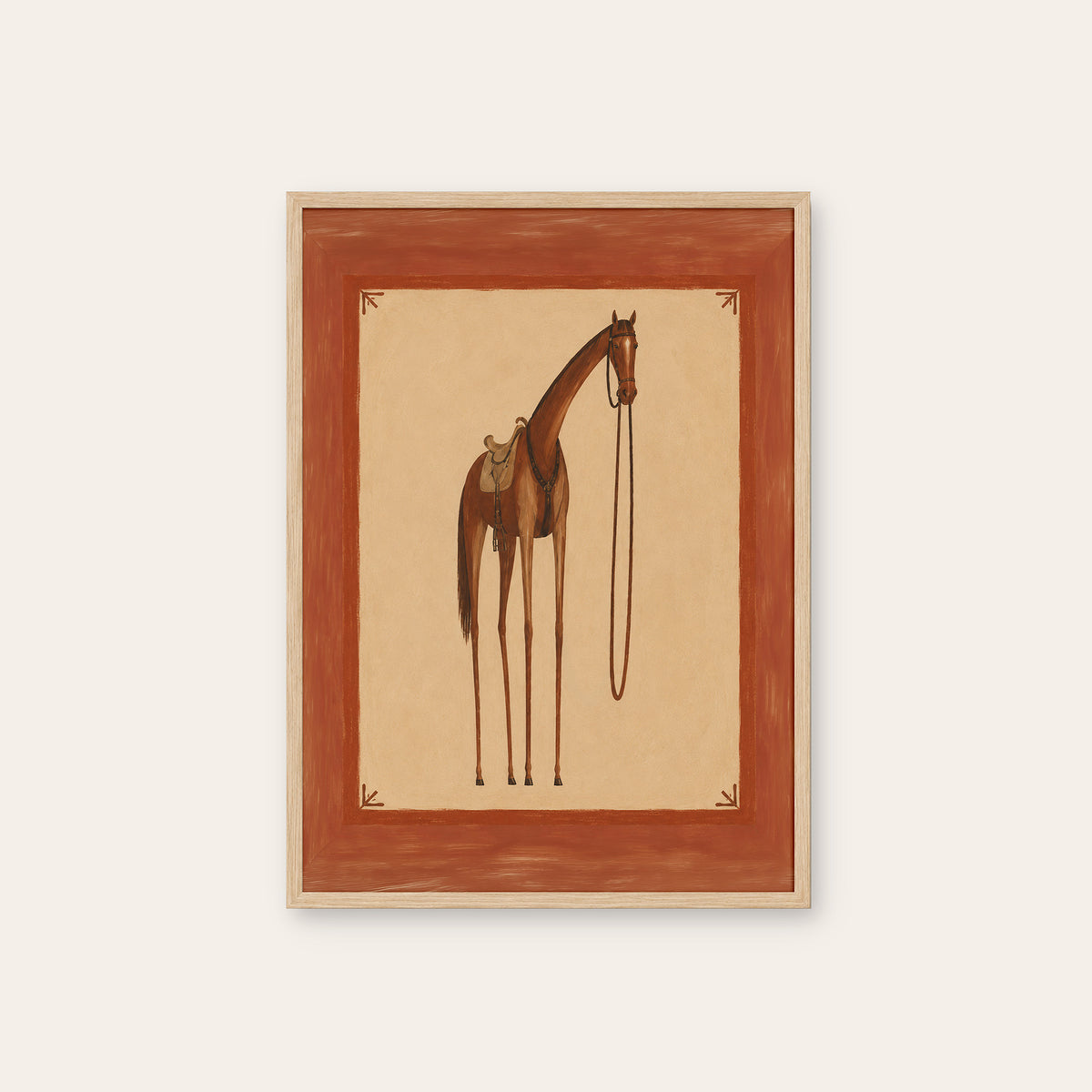 Saddled and Standing - Horse Print - natural wood frame