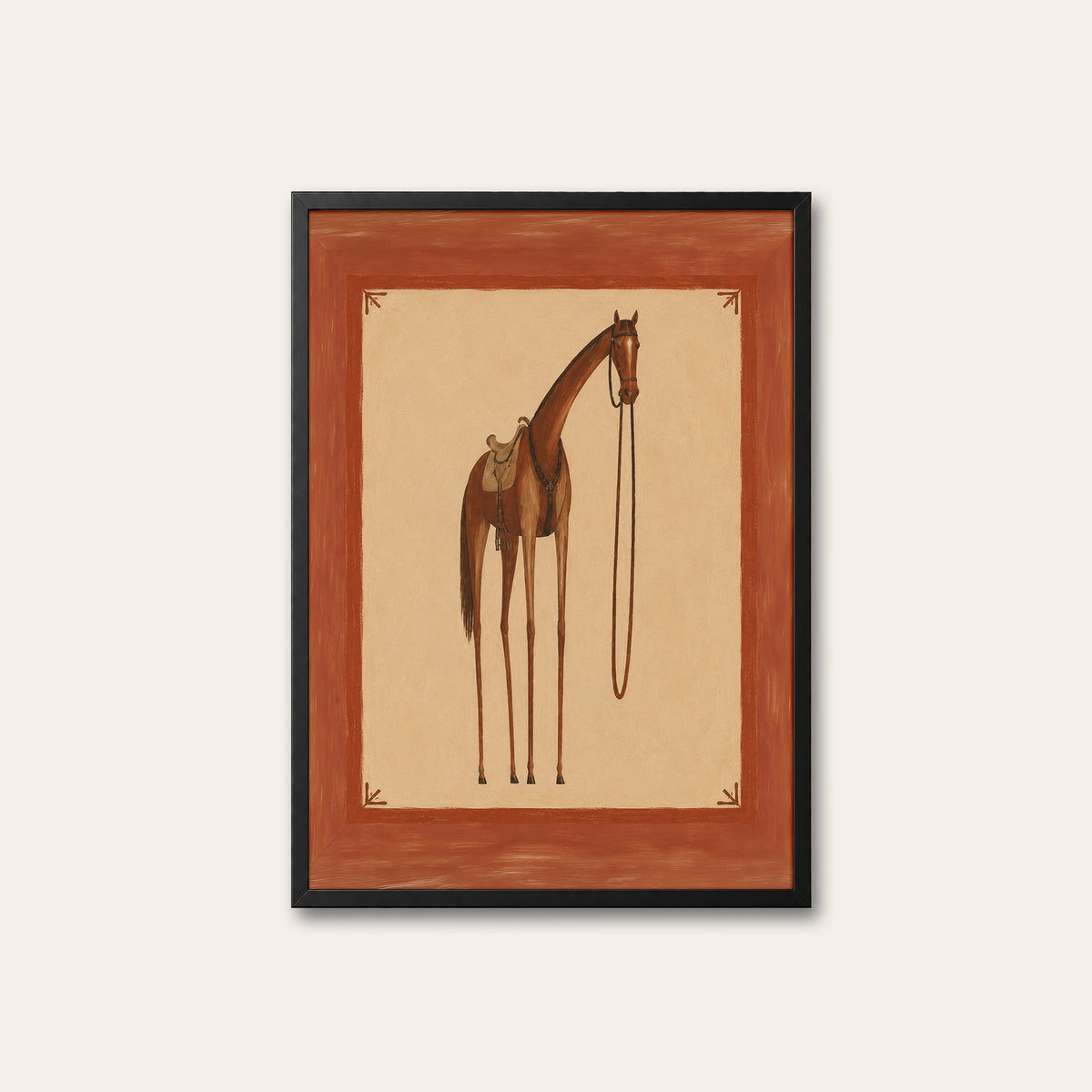 Saddled and Standing - Horse Print - black frame