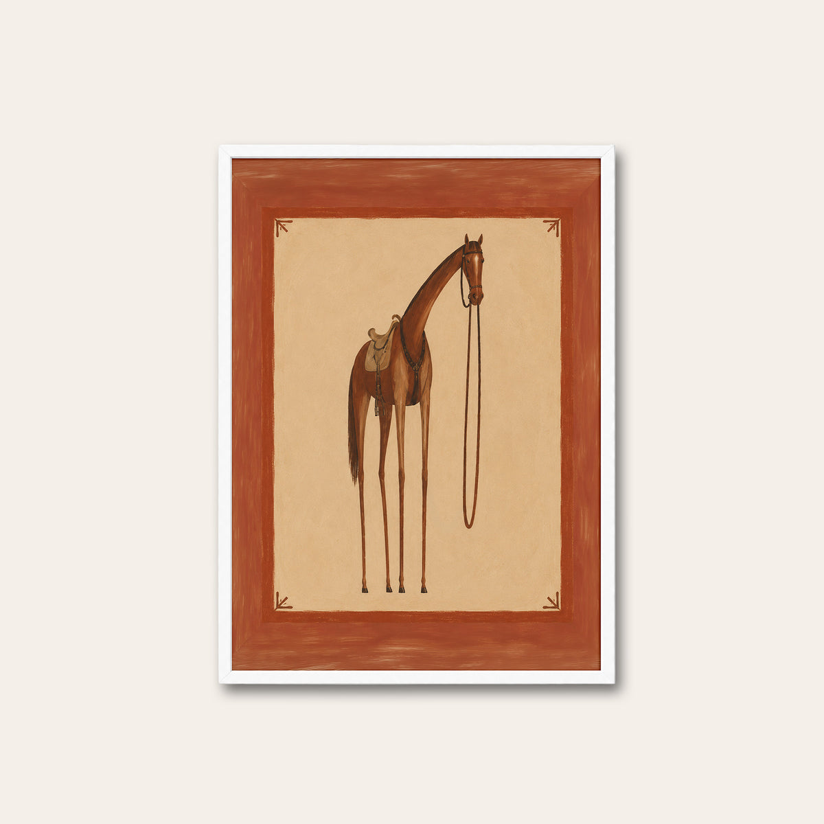 Saddled and Standing - Horse Print - white frame