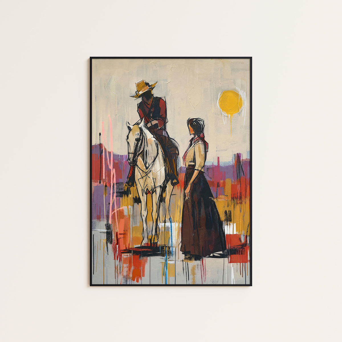 Last Light on the Range western print displayed in a slim black frame
