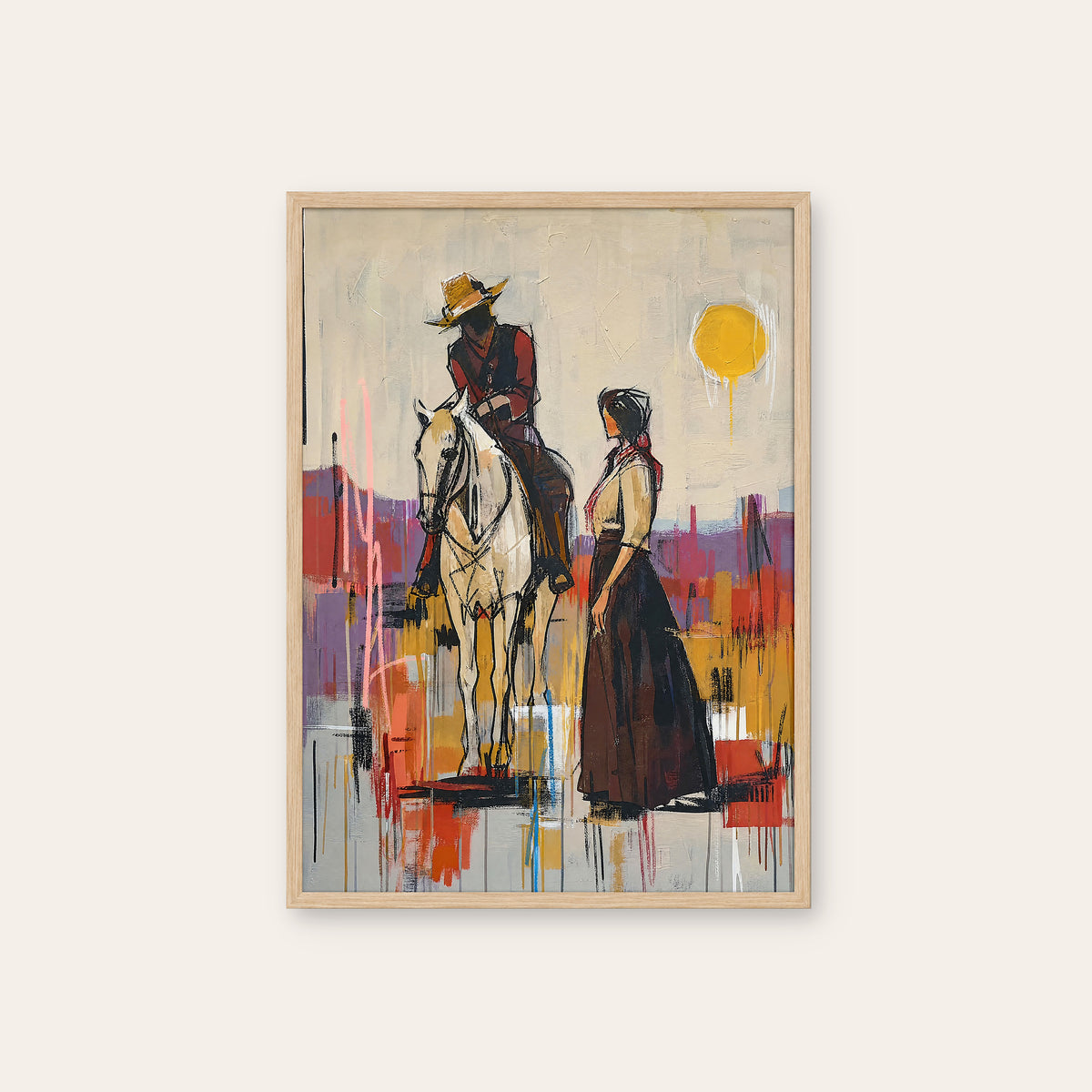Last Light on the Range western print in a natural wood frame