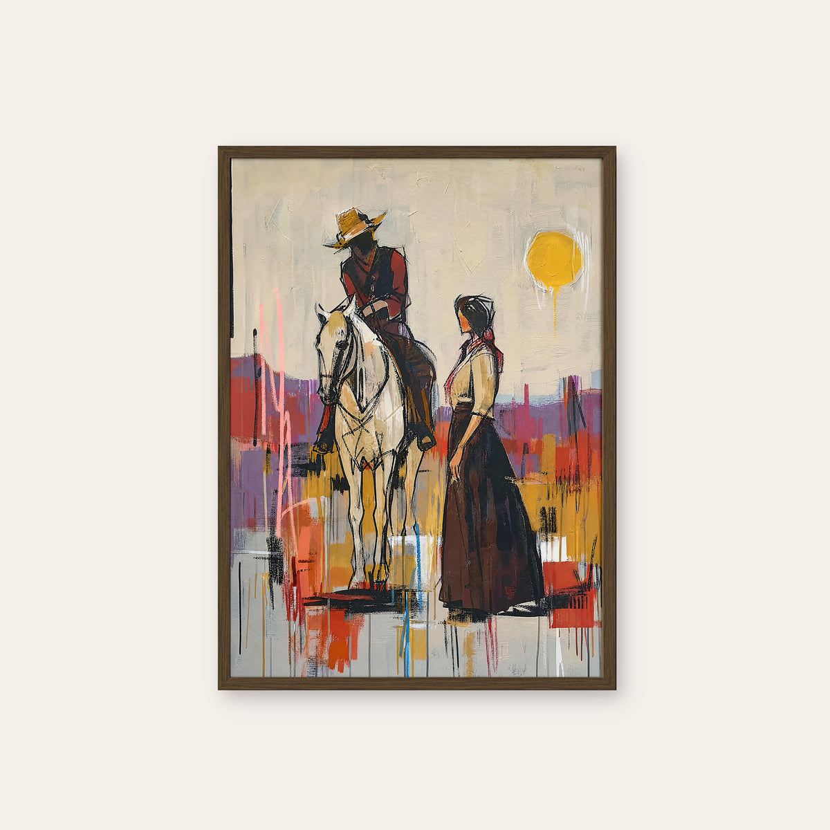 Last Light on the Range western print in a dark wood frame