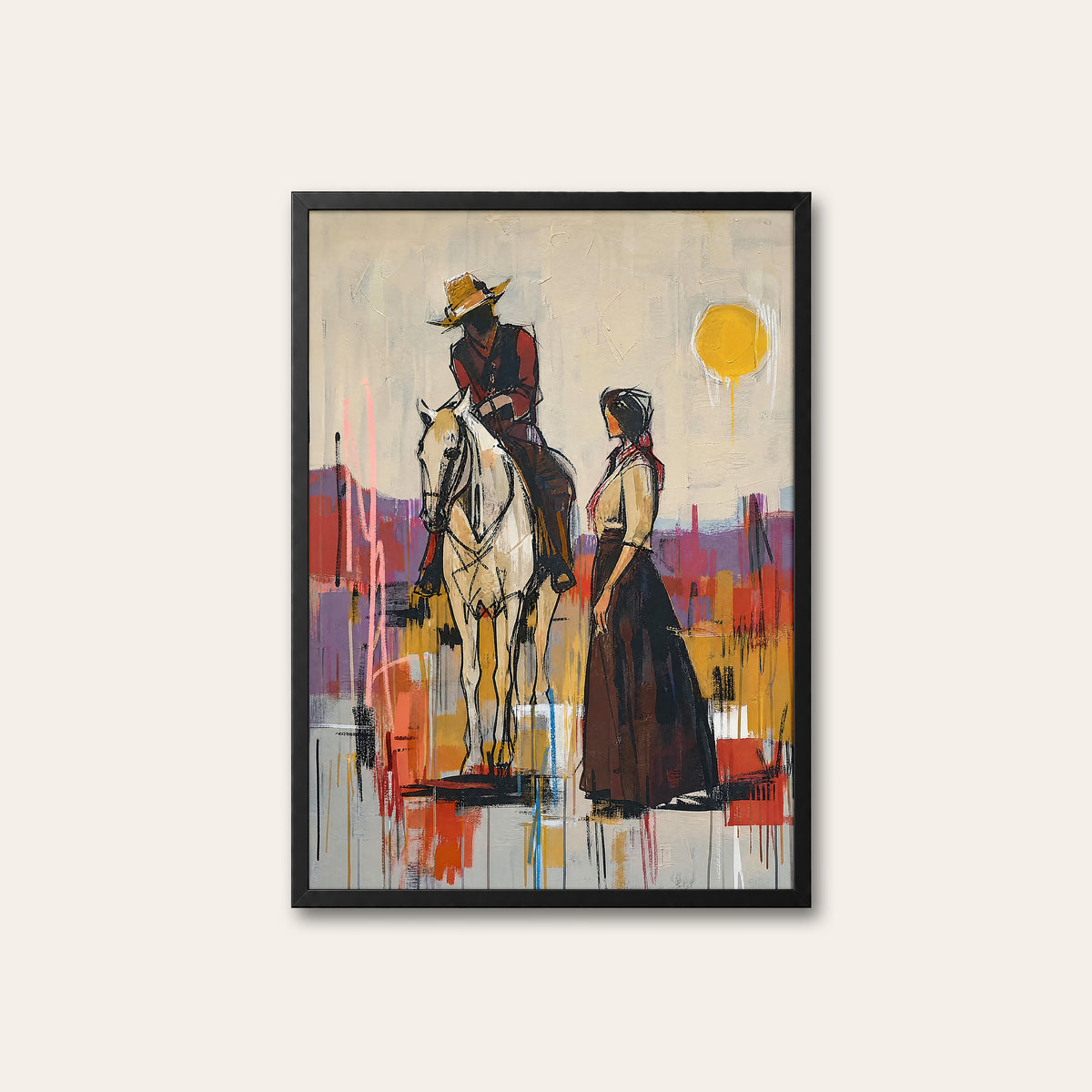 Last Light on the Range western print in a black frame