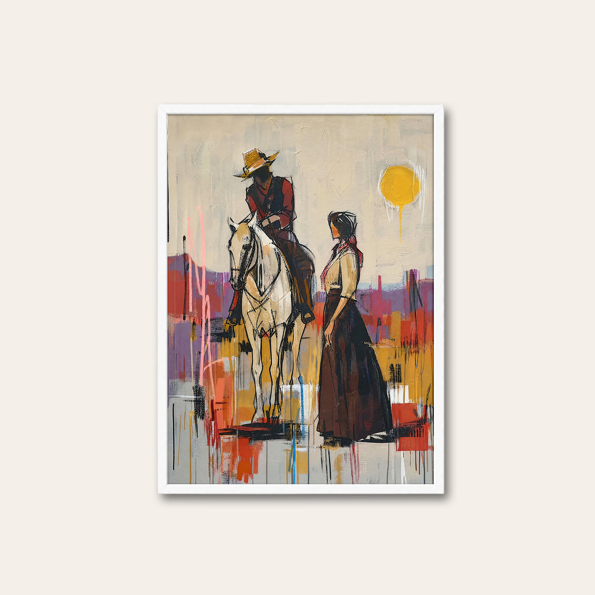 Last Light on the Range western print in a white frame