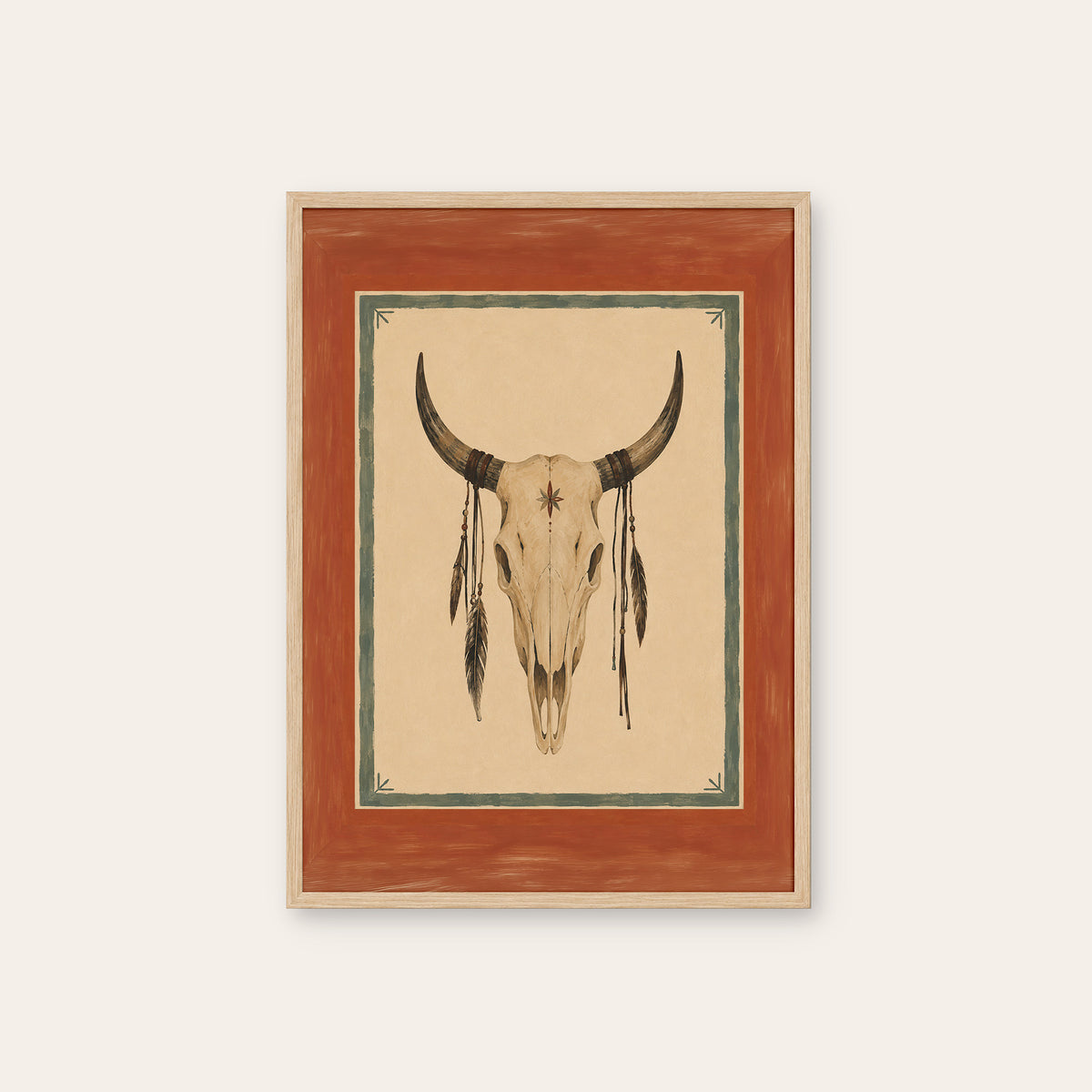 Desert Relic - Longhorn Skull Print - natural wood frame