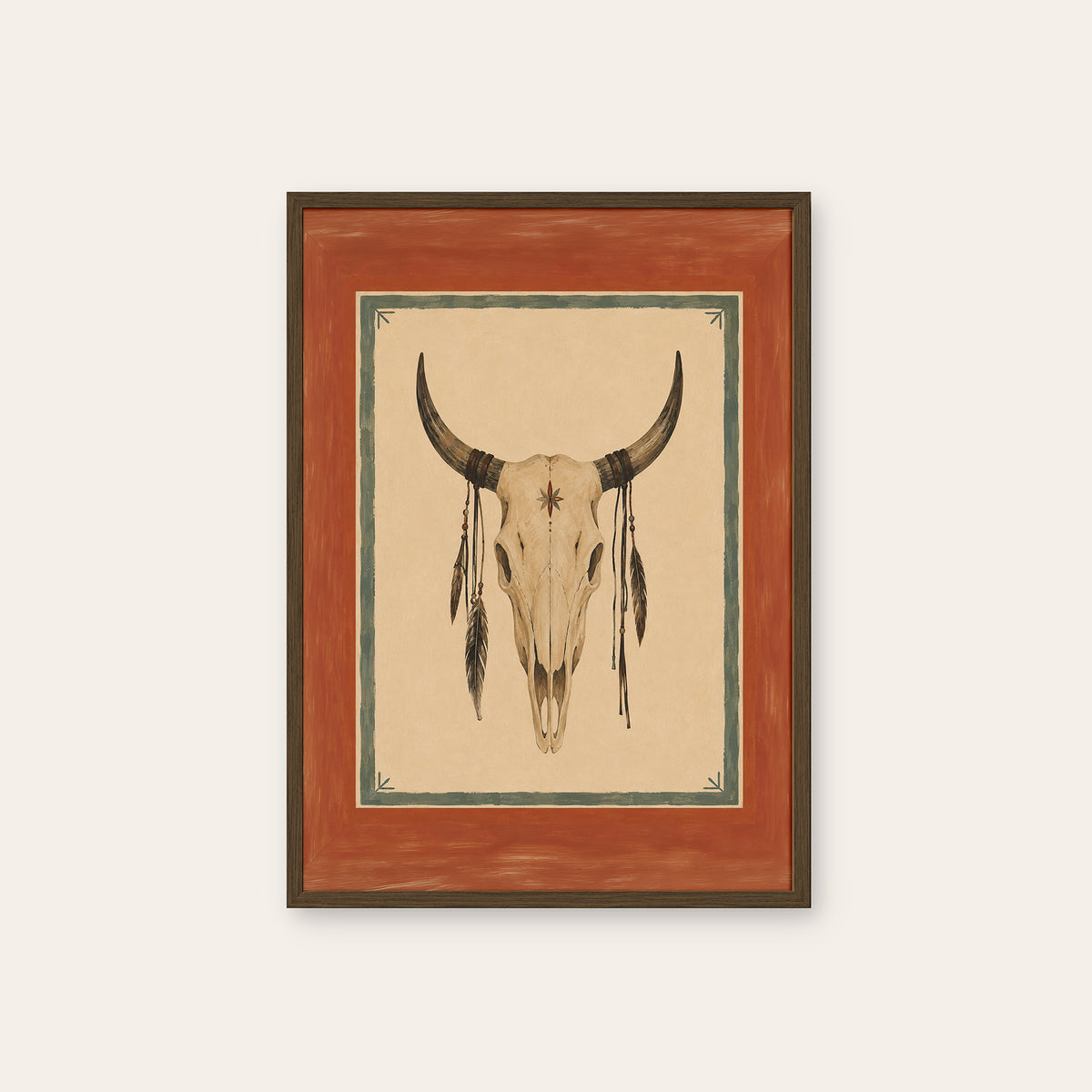 Desert Relic - Longhorn Skull Print - dark wood frame