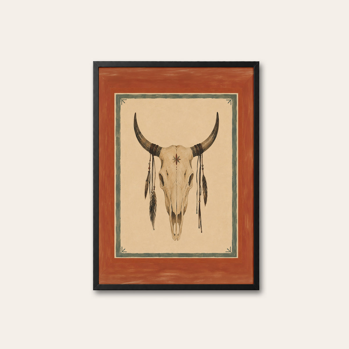Desert Relic - Longhorn Skull Print - black frame