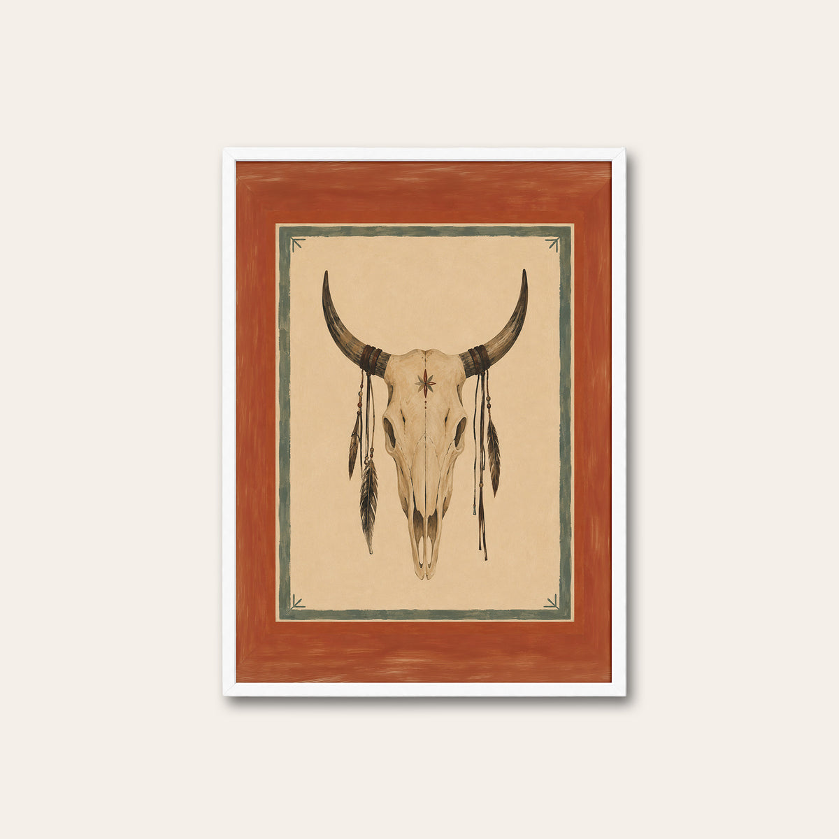 Desert Relic - Longhorn Skull Print - white frame