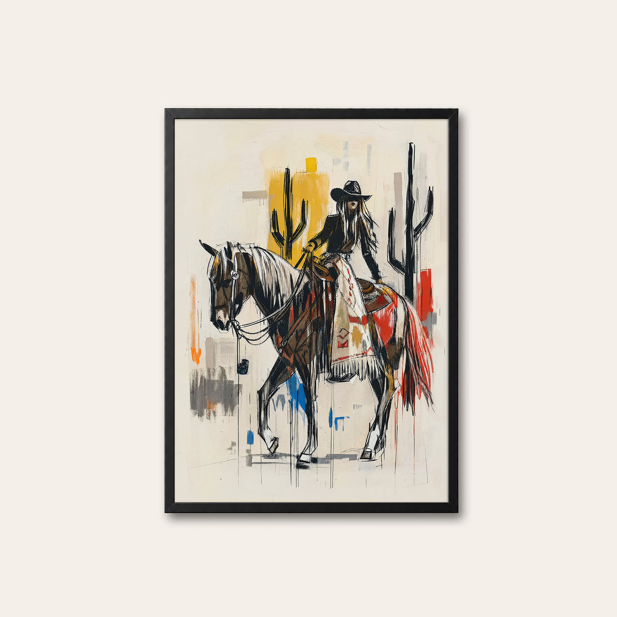 Desert Horsewoman western print in a black frame