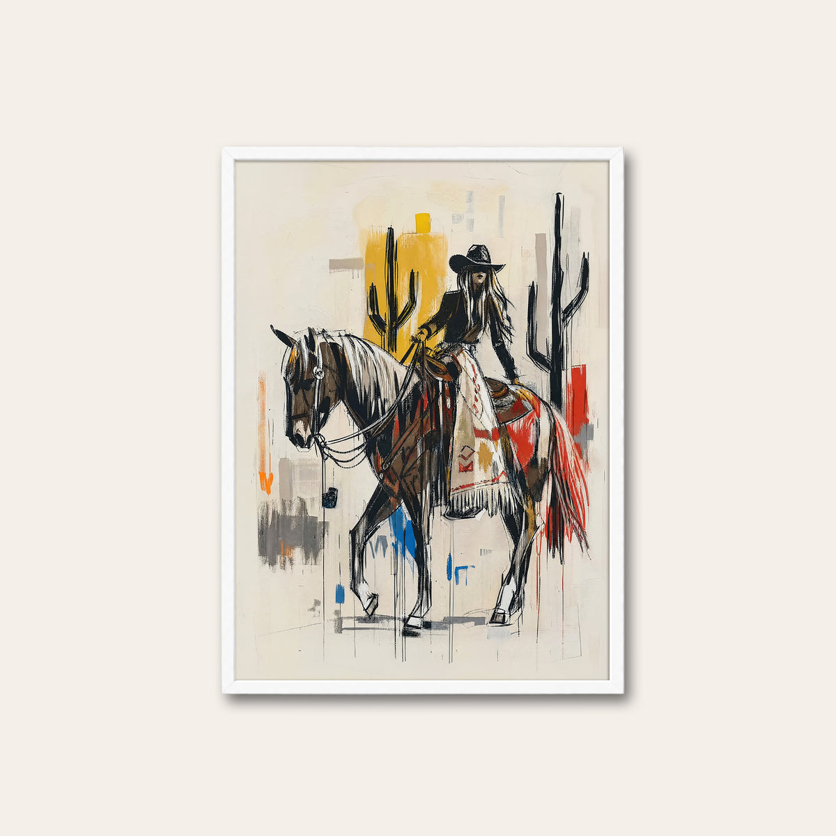 Desert Horsewoman western print in a white frame