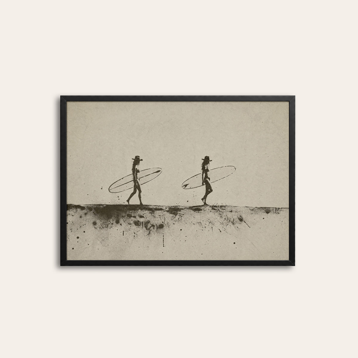 Two for the Surf - Cowboy Surfers Print - black frame