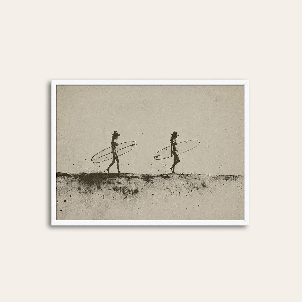 Two for the Surf - Cowboy Surfers Print - white frame