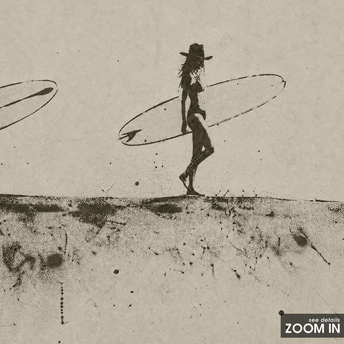 Two for the Surf - Cowboy Surfers Print - artwork detail close-up