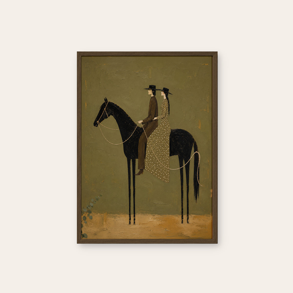 Ride Together - Western Couple Print - dark wood frame