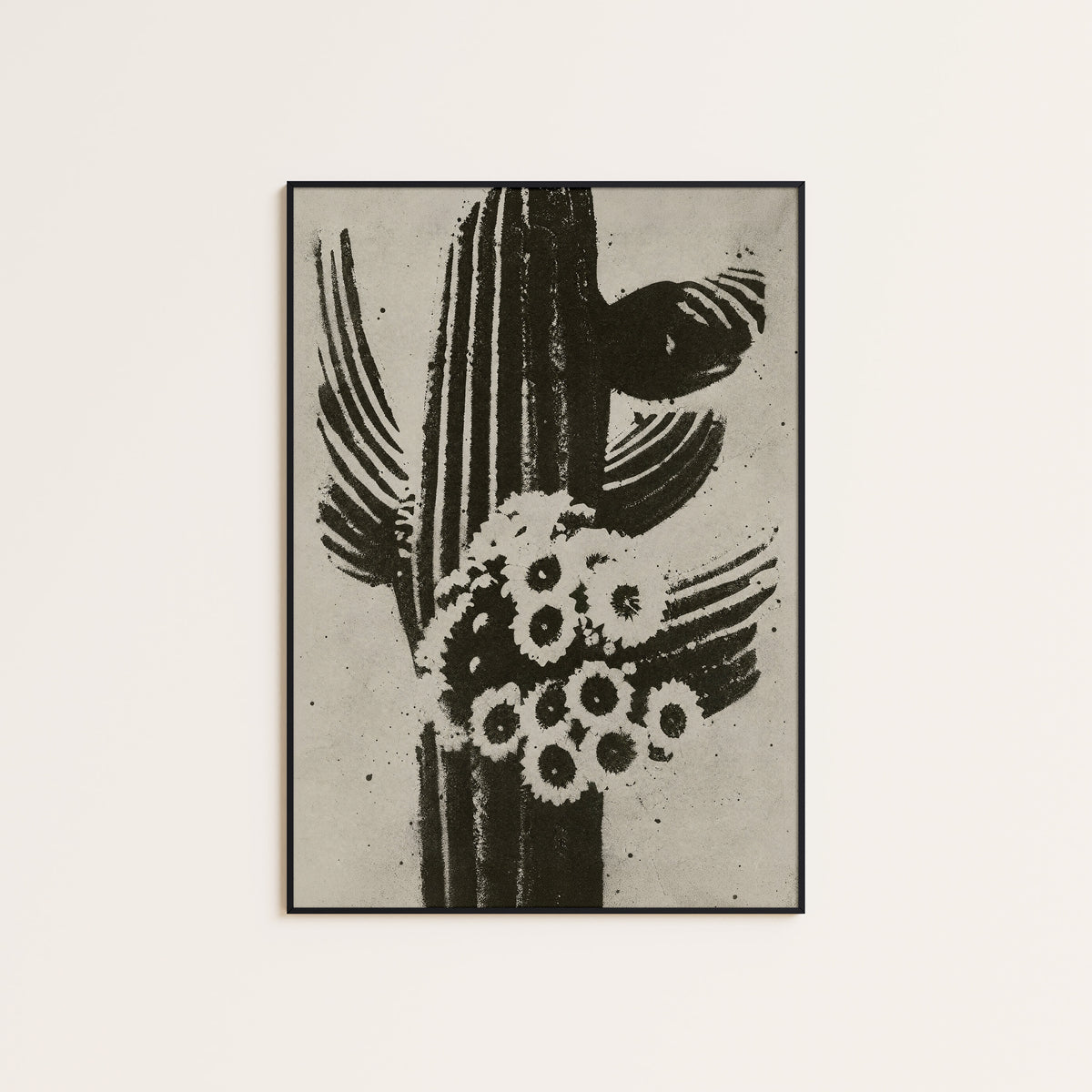 Saguaro Bloom western print displayed in a slim black frame