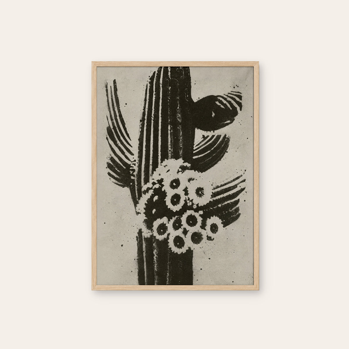 Saguaro Bloom western print in a natural wood frame